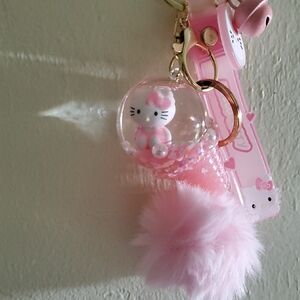 Pink Hello Kitty Keychain with Pom Pom
